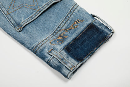 Faded Panel Stand Neck Denim Jacket WN28058