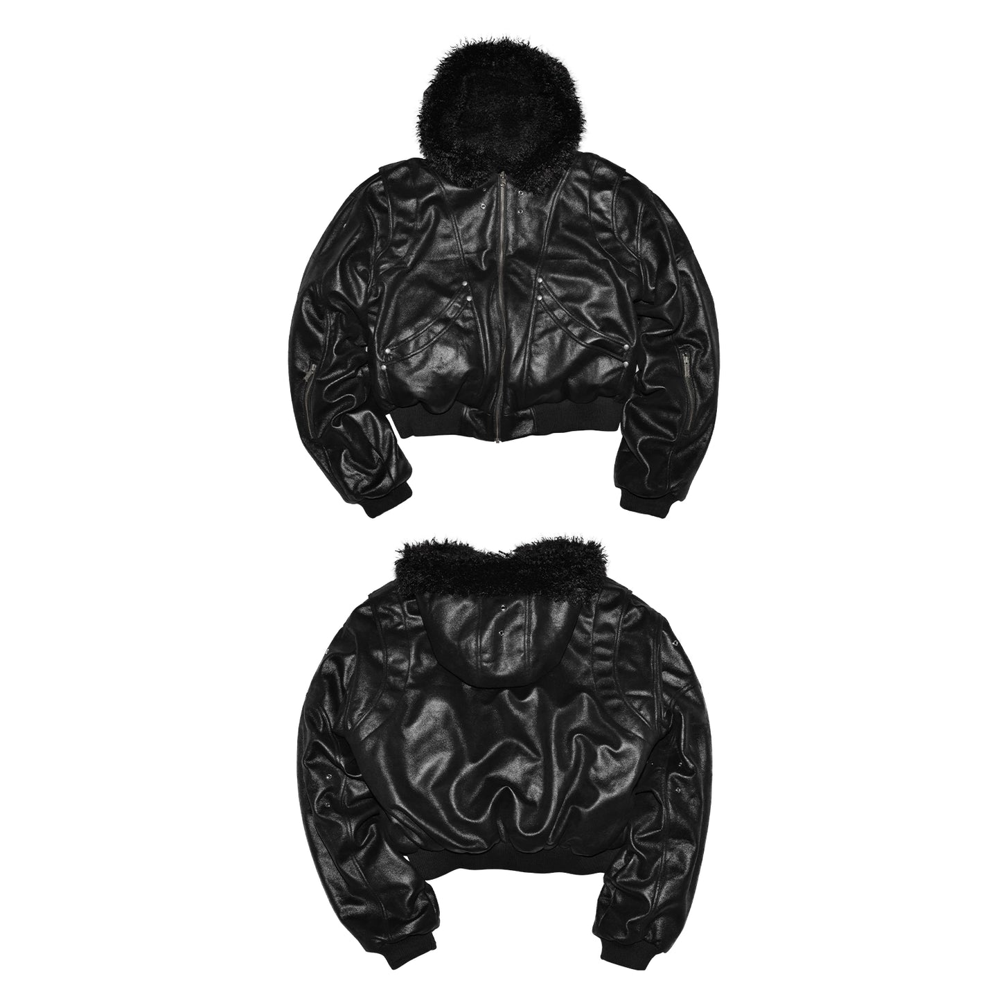 Reversible Fake Fur PU Leather Hooded Puffer Jacket WN20830