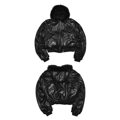 Reversible Fake Fur PU Leather Hooded Puffer Jacket WN20830