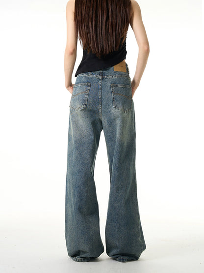 Damage Wide-Leg Straight Denim Jeans WN7624