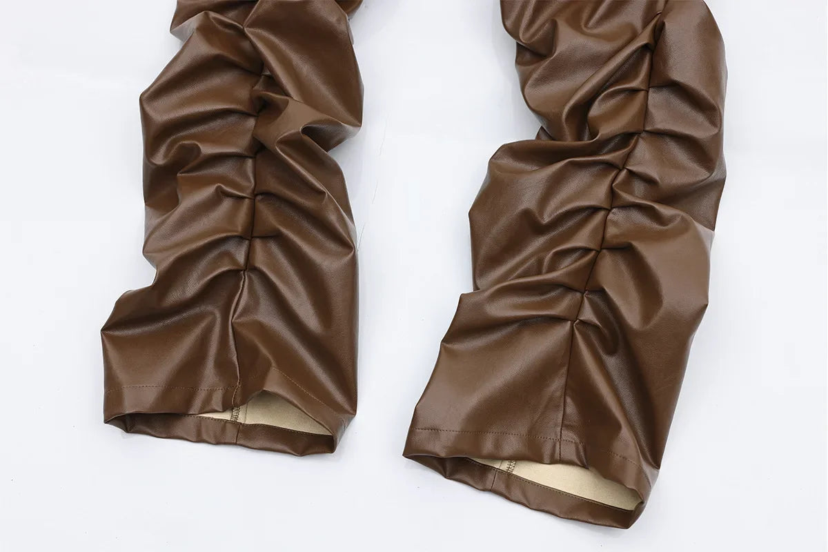 Wrinkle PU Leather Straight Pants WN16104