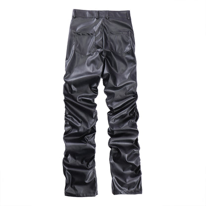 PU Leather Pleats Straight Pants WN25754