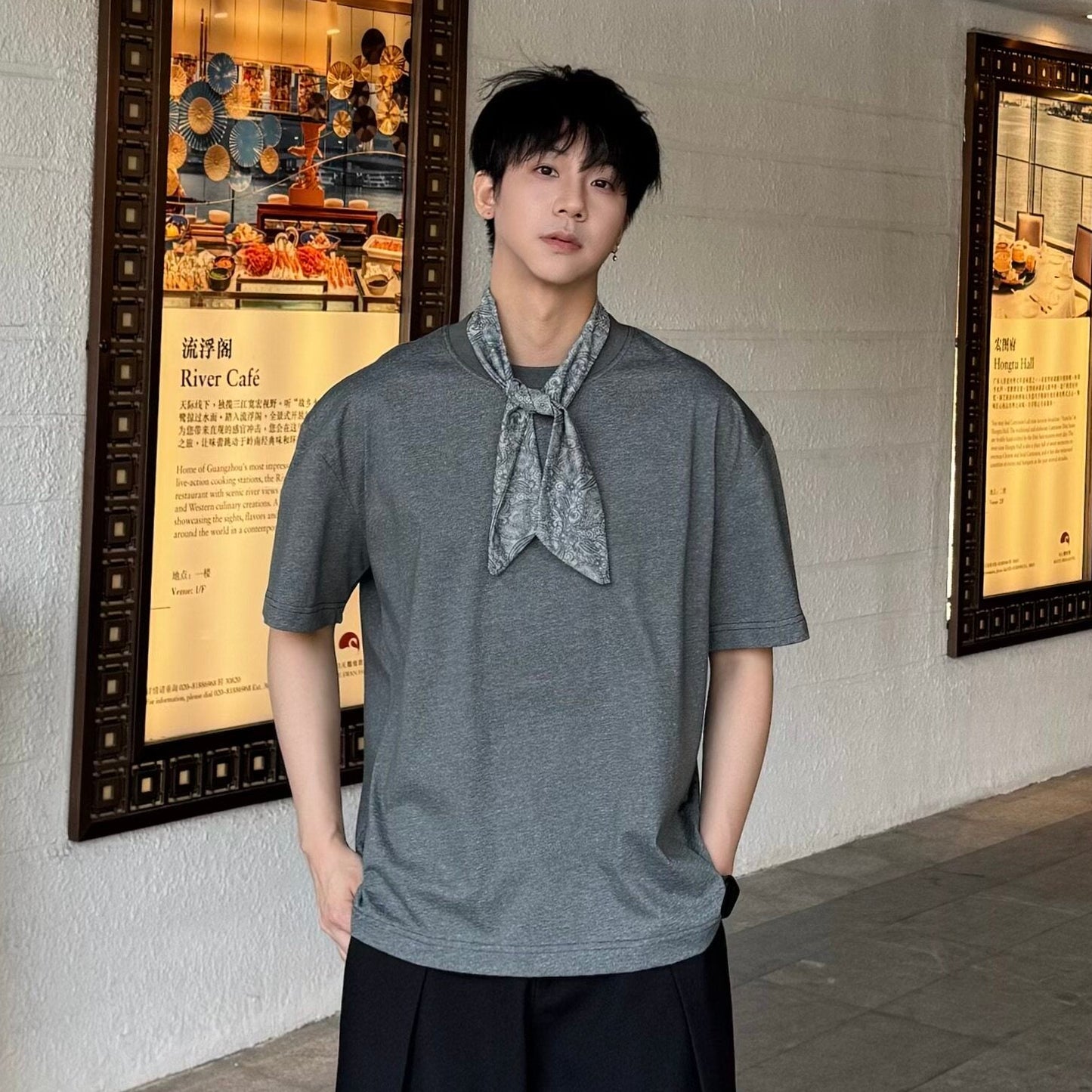 Scarf & Plain Short Sleeve T-Shirt WN25364