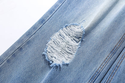 Washed Damage Wide Leg Flare Denim Jeans WN25862