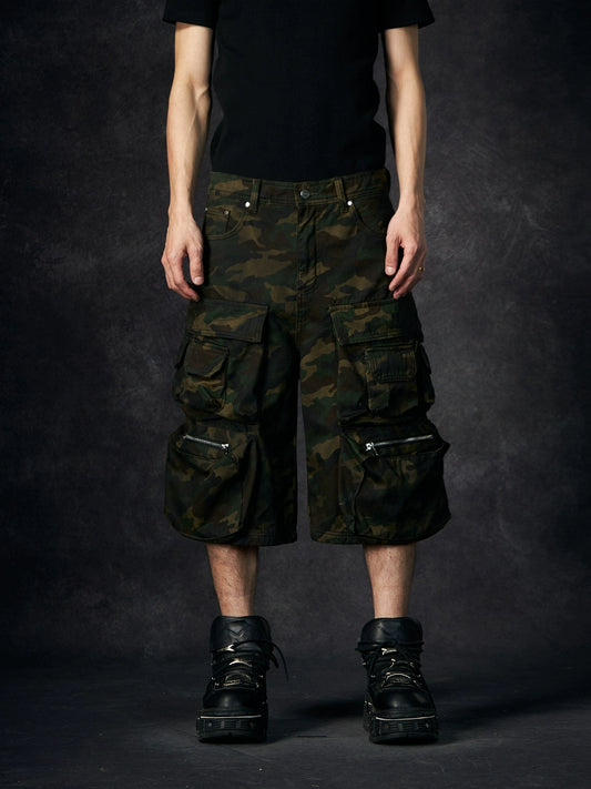 Multi-Pocket Zipper Camouflage Cargo Half Pants WN18435