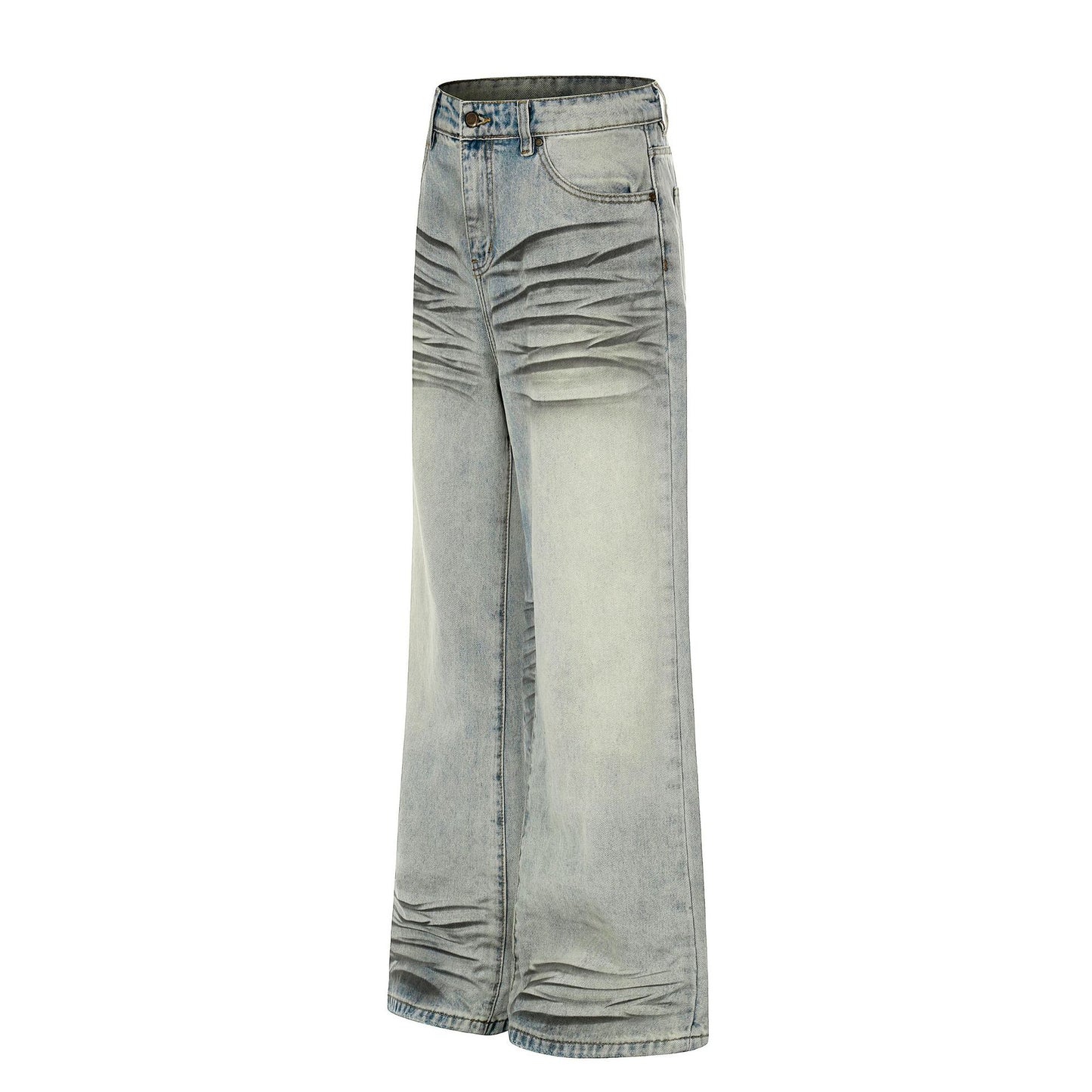 Washed Whisker Straight Denim Jeans WN25909