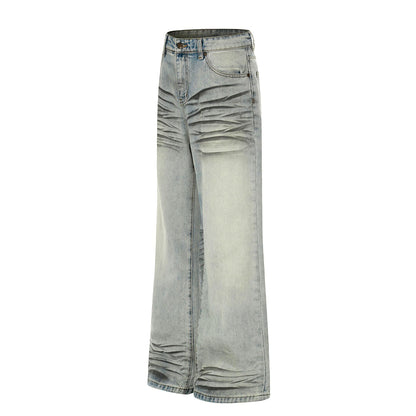 Washed Whisker Straight Denim Jeans WN25909