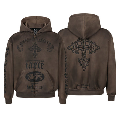 Washed Dirty Dye Zipper Hoodie WN23067
