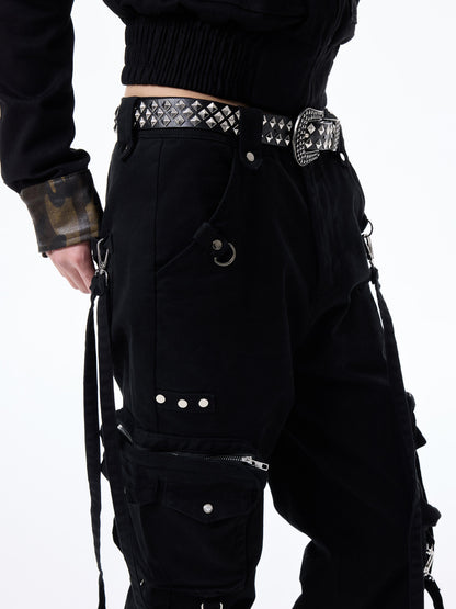 Detachable Strap Rivet Flare Cargo Pants WN27319