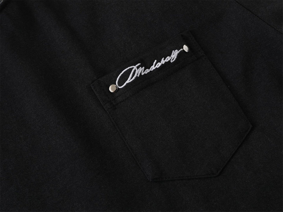 Contrast Collar Pocket Embroidery Short Sleeve T-Shirt WN26800