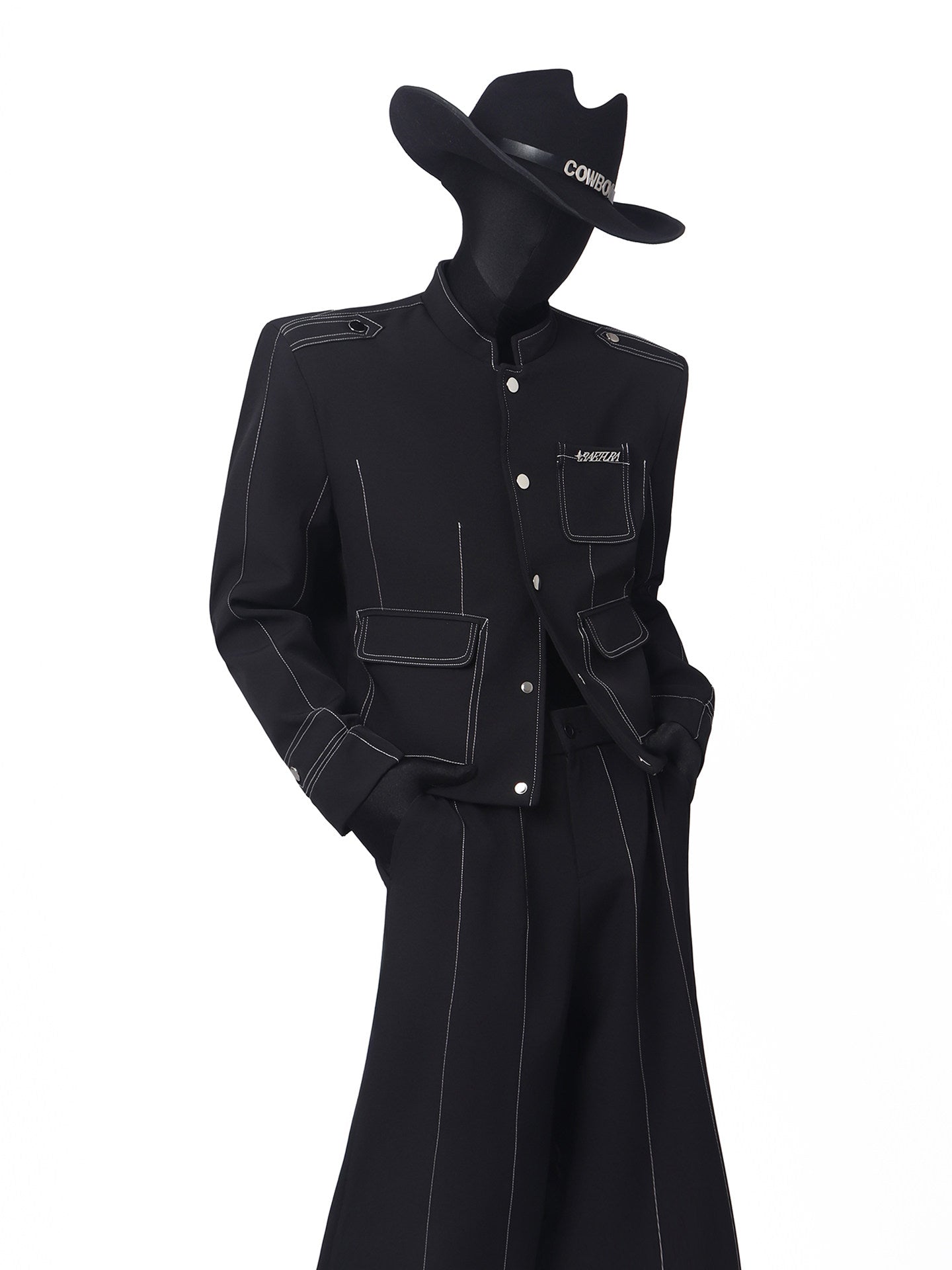 Exposed Seam Stand Neck Jacket & Wide Leg Pants Setup WN23670
