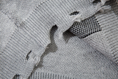 Spray Paint Cross Hole Kint Sweater WN11259