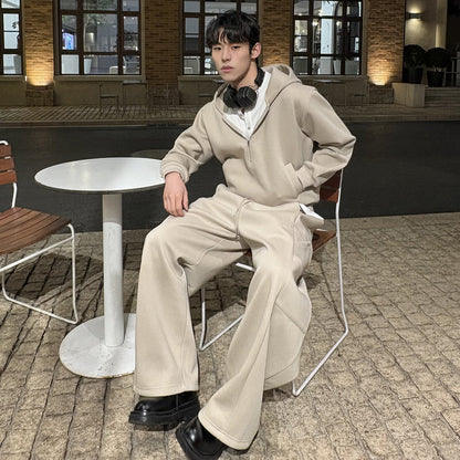 Layered Zipper Hoodie & Wide Leg Cargo Sweatpants Setup WN24933