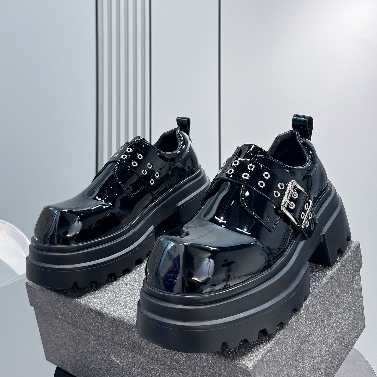 Chunky Patent Leather Buckle Loafers WN24808