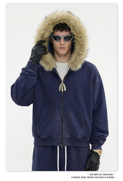Fake Fur Collar Fleece Lining Zipper Hoodie WN23118