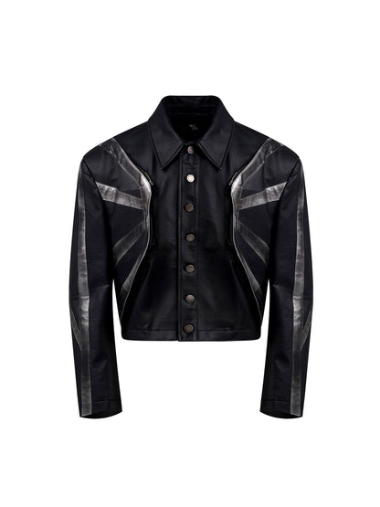 Patchwork Oversize PU Leather Jacket & PU Leather Pants Setup WN20510