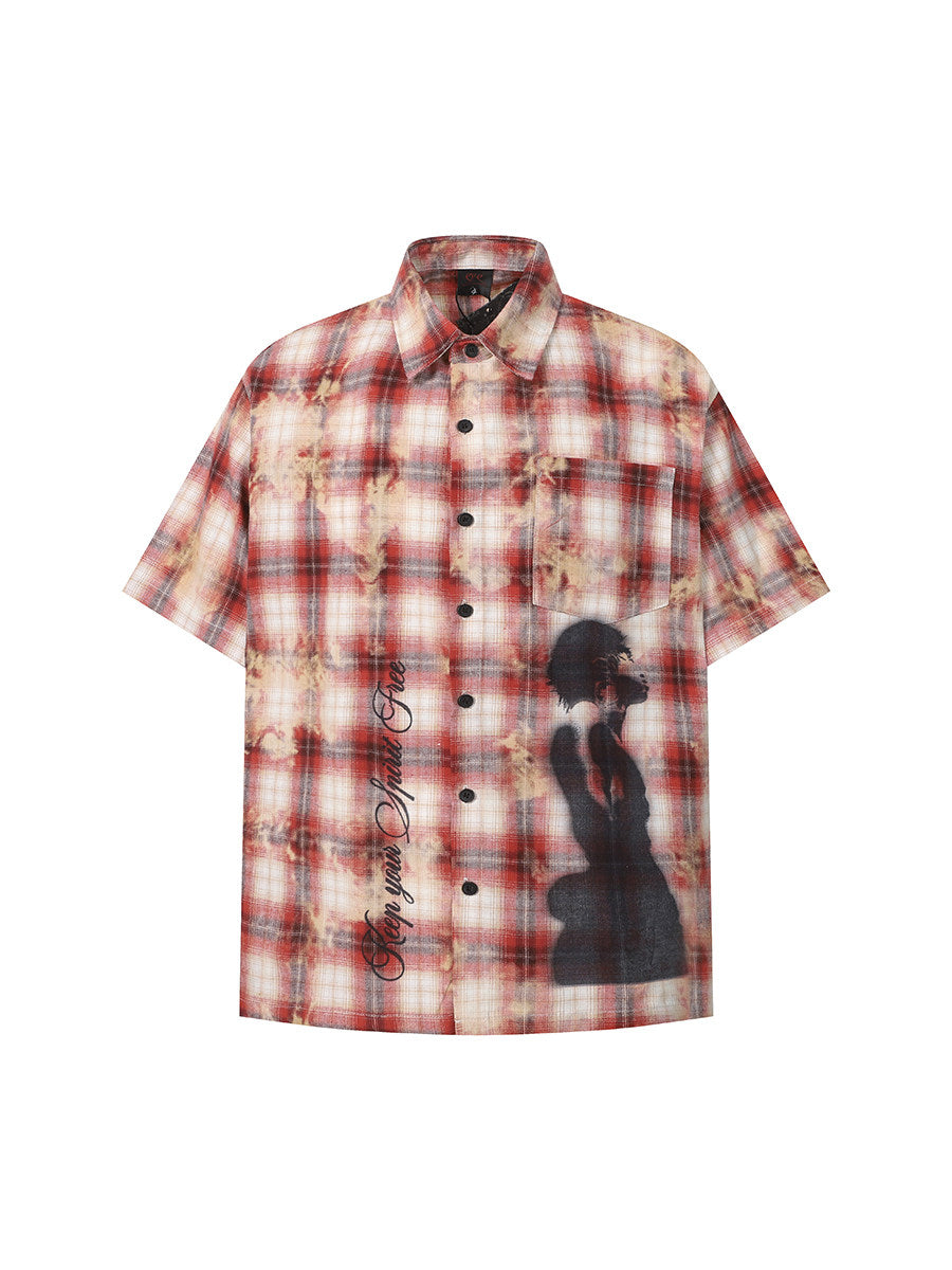 Plaid Damage Print Short Sleeve Shirt  WN24190