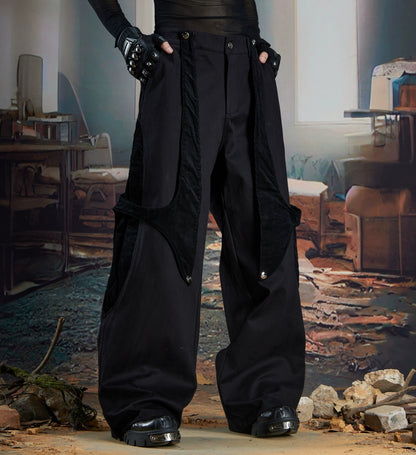Detachable Patchwork Corduroy Wide Leg Pants WN21368