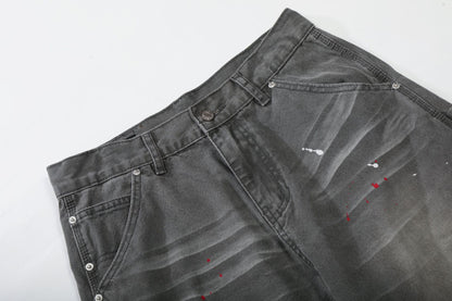 Whisker Ink Splash Curved Wide Leg Denim Jeans WN26157