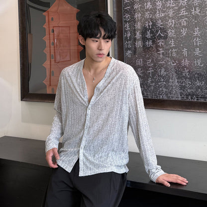 Stripe Deep V-Neck Summer Knit Cardigan WN25012
