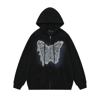 Bordado de mariposa Bordado de bordado sudadera con capucha con cremallera WN11574