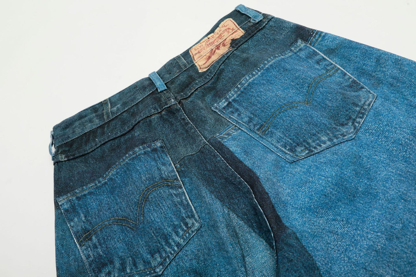 Washed Irregular Print Wide Leg Curved Denim Jeans WN25883