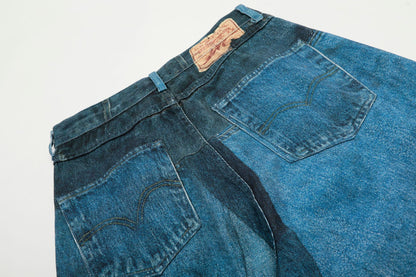 Washed Irregular Print Wide Leg Curved Denim Jeans WN25883