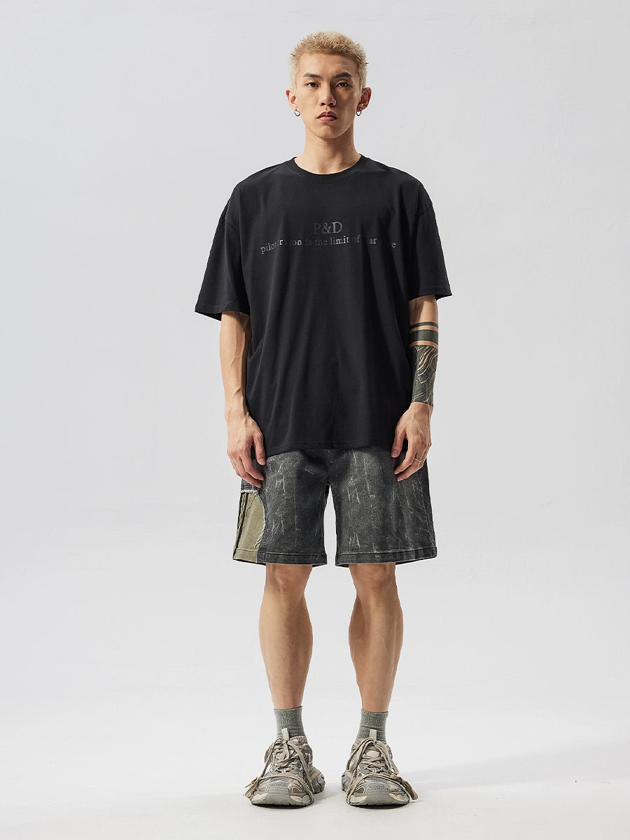 Washed Patchwork Drawstring Wide Leg Half Pants WN17605