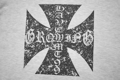 Cross Waffle Gothic Print Oversize Long Sleeve T-Shirt WN27901