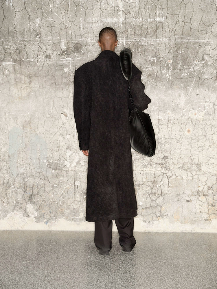 Wool Gem Shoulder-Pad Long Double-Breasted Coat WN21306