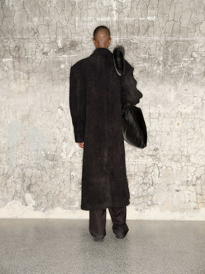 Wool Gem Shoulder-Pad Long Double-Breasted Coat WN21306