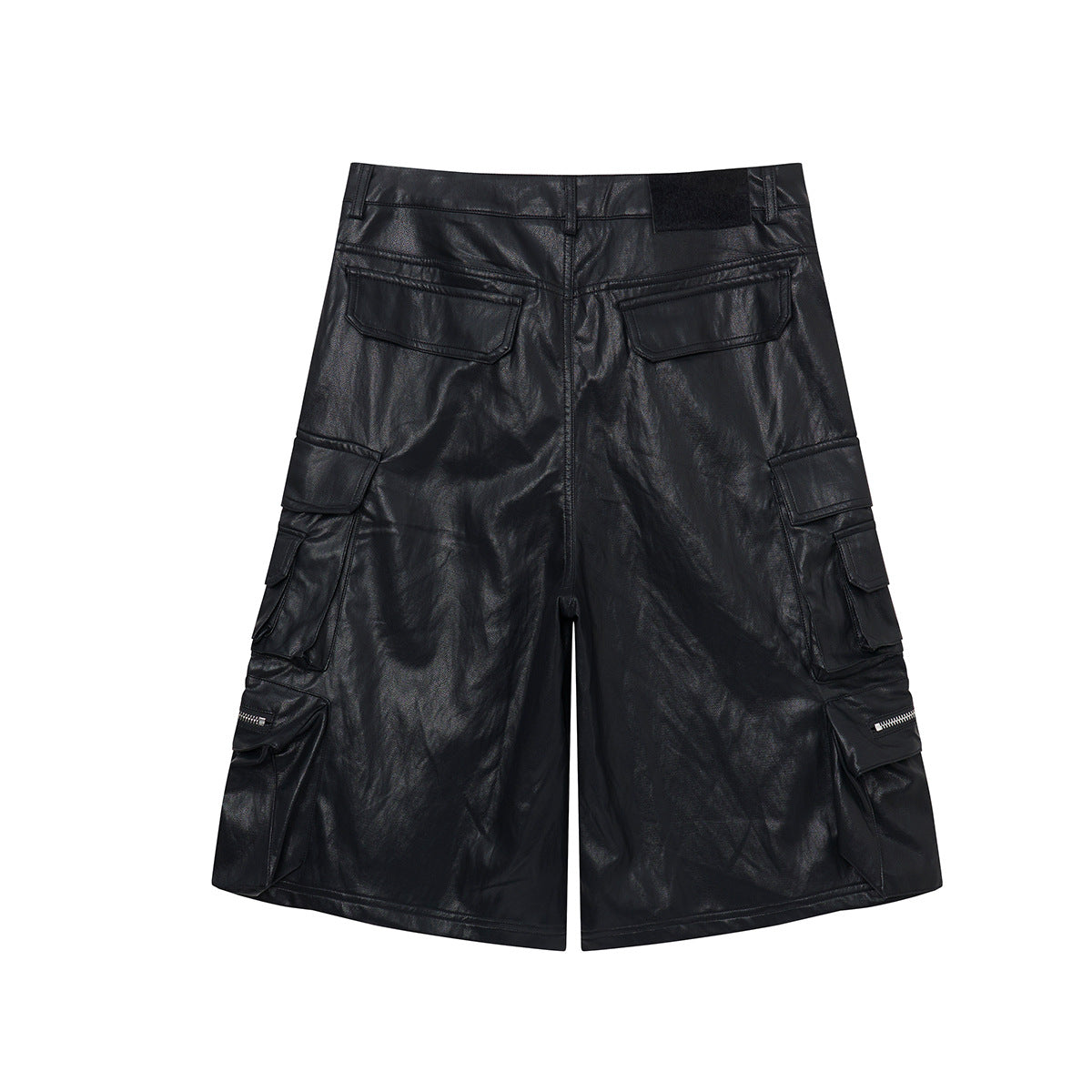 PU Leather Pocket Cropped Wide Leg Cargo Hahf Pants WN25652