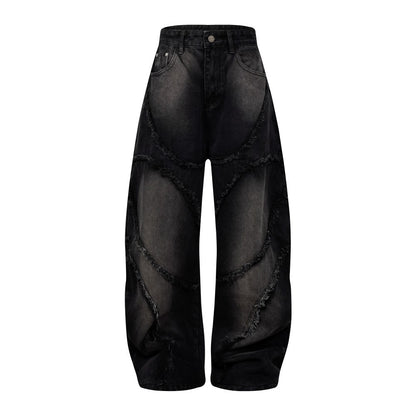 Faded Raw-Edge Wide Leg Denim Jeans WN28121