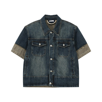 Washed Denim Short Sleeve Jacket & Wide Leg Denim Jeans Setup WN25033