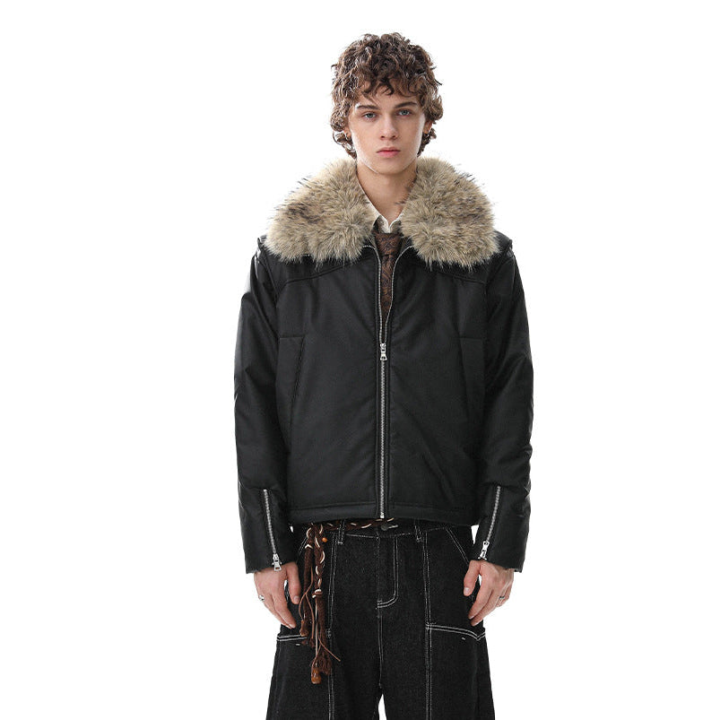 Fake Fur Collar Short Zipper Jacket WN21886