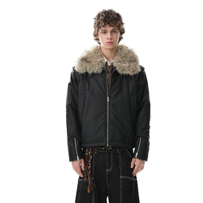 Fake Fur Collar Short Zipper Jacket WN21886