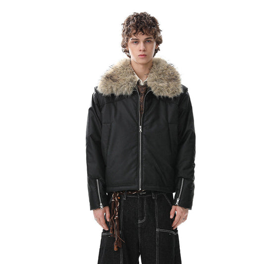 Fake Fur Collar Short Zipper Jacket WN21886
