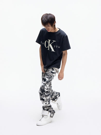 Washed Slogan Print Oversize Short Sleeve T-Shirt WN27340