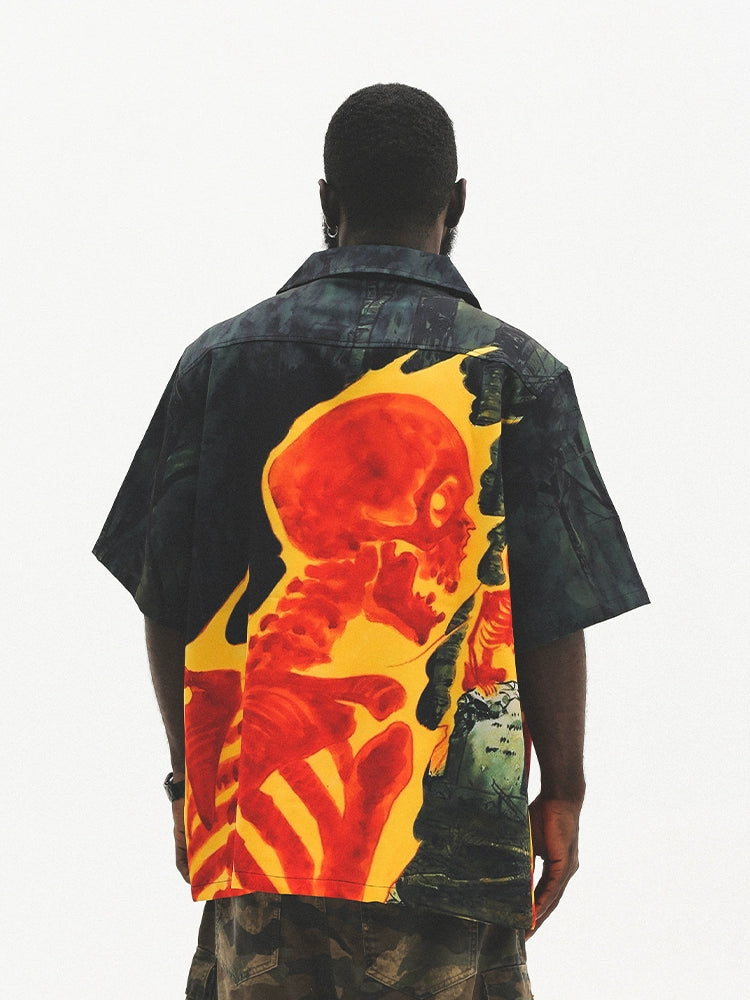Skull Print Oversize Short Sleeve Shirt WN17724