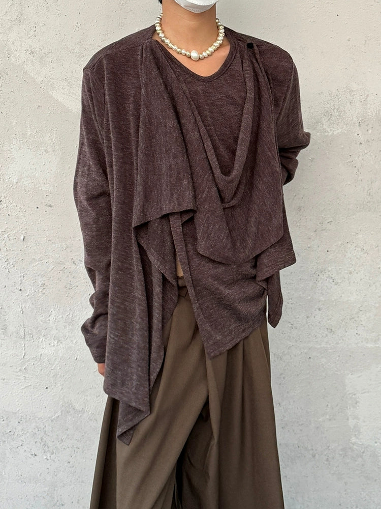 Draped Neck Asymmetrical Patchwork Knit Sweater WN19944