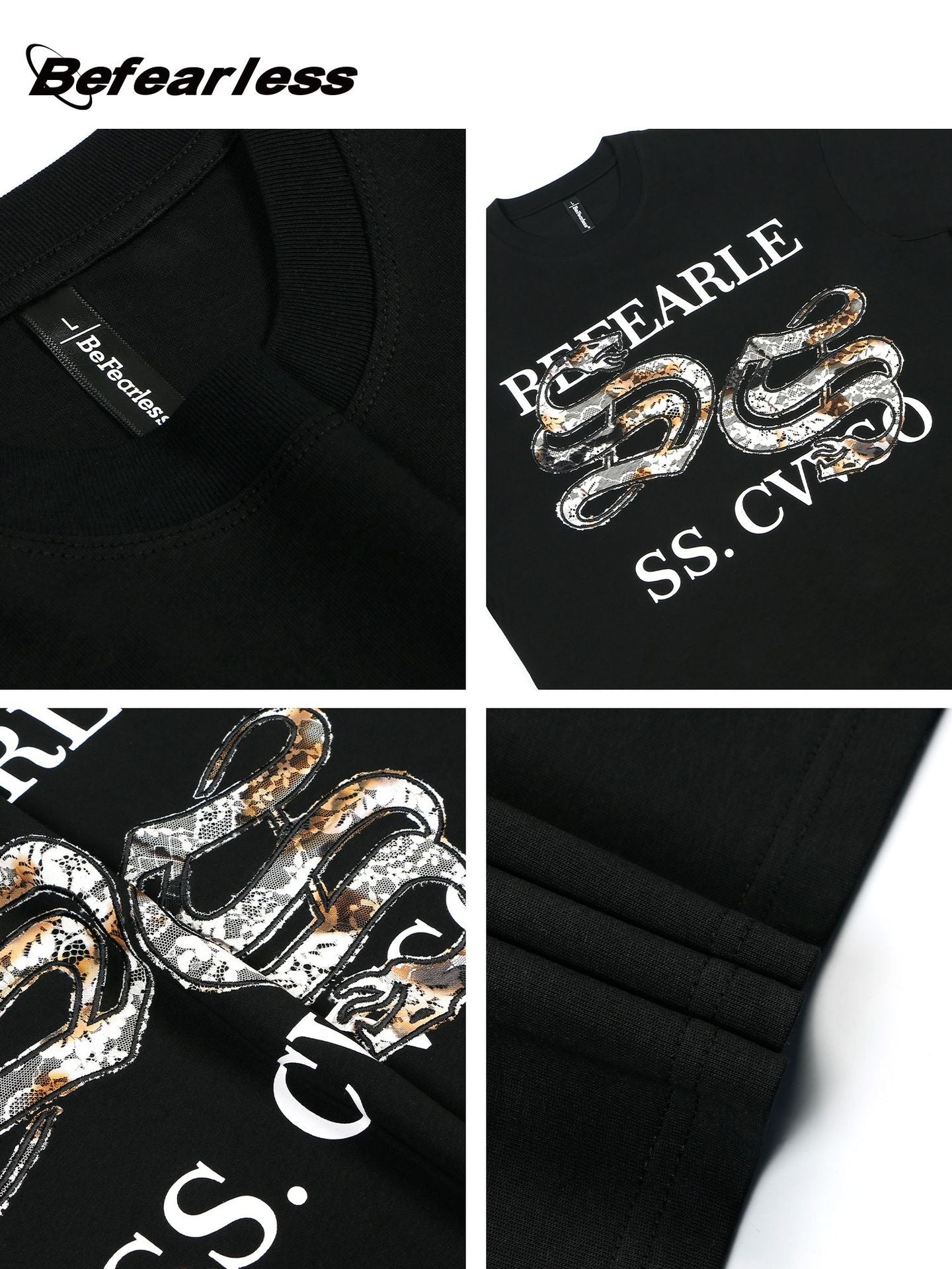 Snake Graphic Lace Embroidery Oversize Short Sleeve T-Shirt WN26341