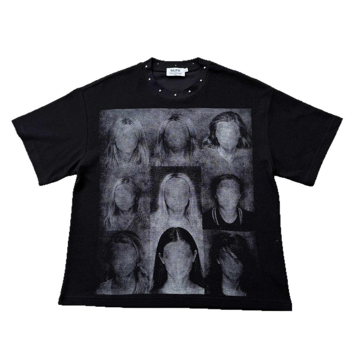 Studded Dark Portrait Graphic Waffle Oversize Short Sleeve T-Shirt WN26549