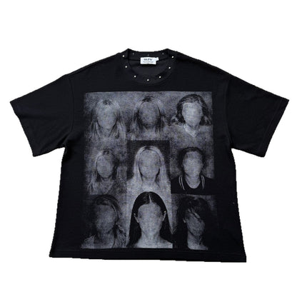 Studded Dark Portrait Graphic Waffle Oversize Short Sleeve T-Shirt WN26549
