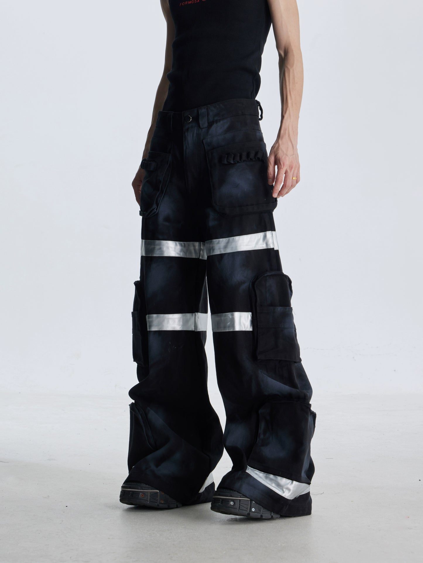 Dirty Dye Multi Pocket Wide Leg Denim Jeans WN20812