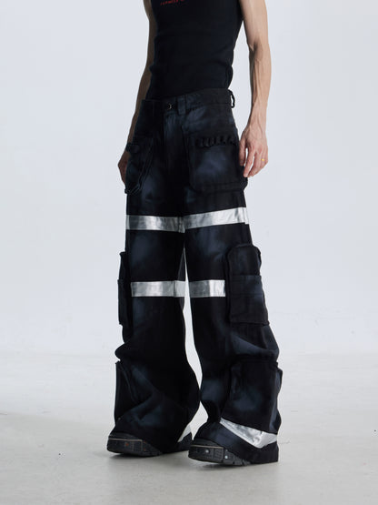 Dirty Dye Multi Pocket Wide Leg Denim Jeans WN20812