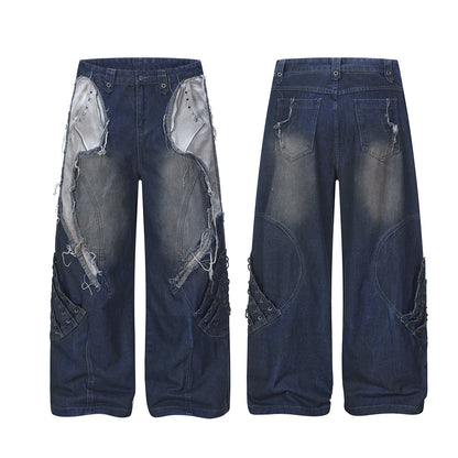 Heavyweight Washed Deconstructed Wide Leg Denim Jeans WN25745