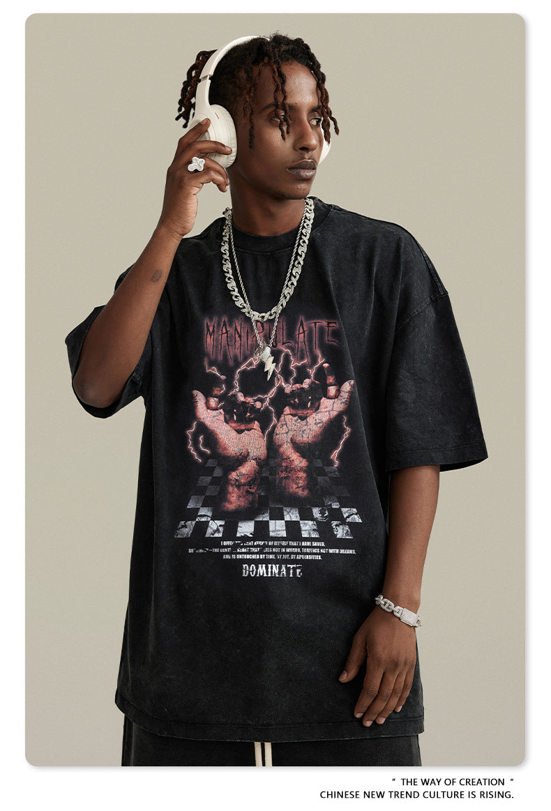 Washed Print Oversize Short-sleeve T-shirt WN6395