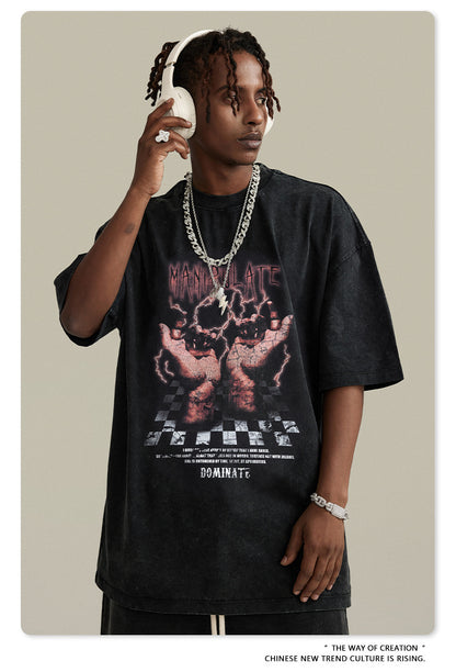 Washed Print Oversize Short-sleeve T-shirt WN6395