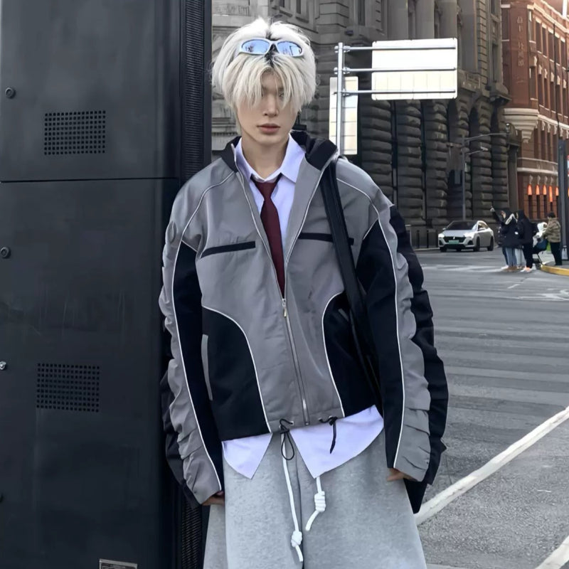 Black-Gray Patchwork Oversize Jacket WN19818