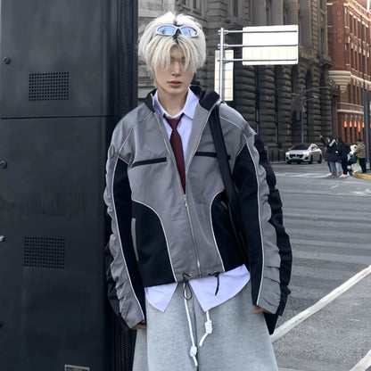 Black-Gray Patchwork Oversize Jacket WN19818